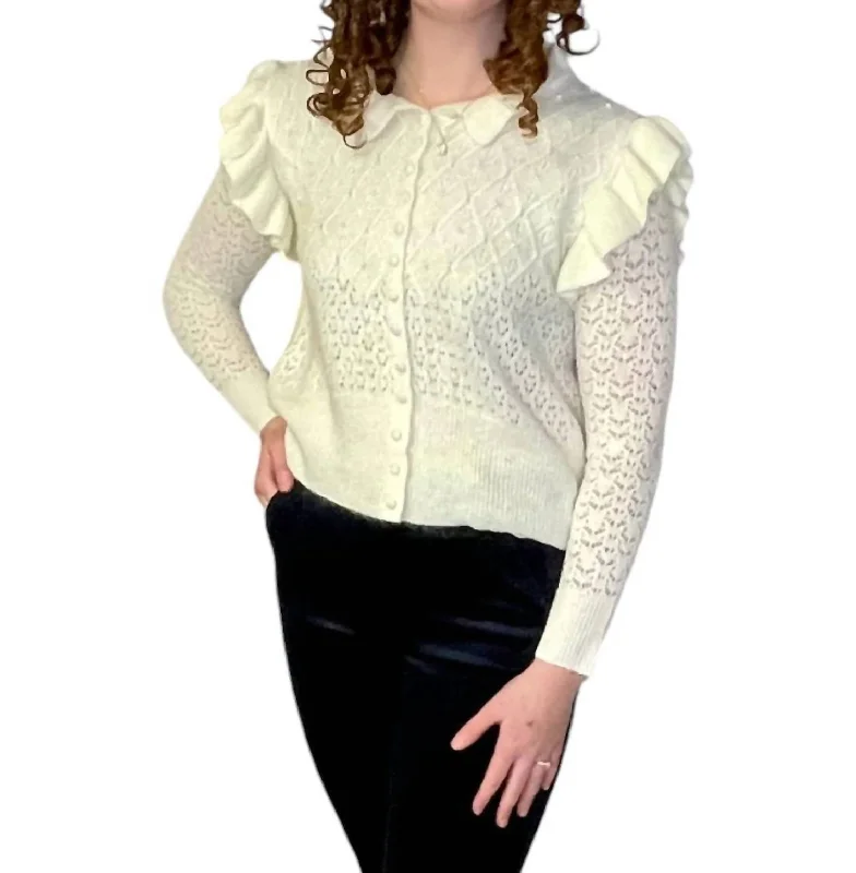 Crochet Pearl Cardigan In Ivory