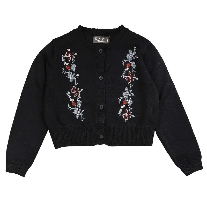 Belati Navy Cross Stitch Embroidered Cardigan