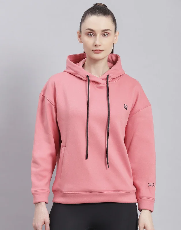 Women Pink Solid Hooded Full Sleeve Sweatshirt