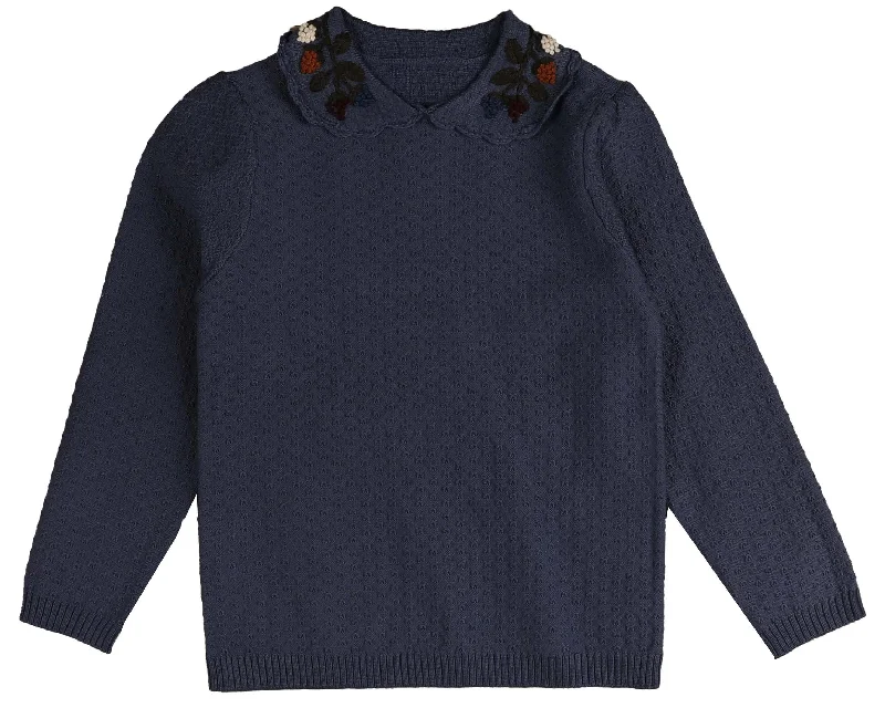 Noma Navy Floral Embroided Peter Pan Knit (NKN758)