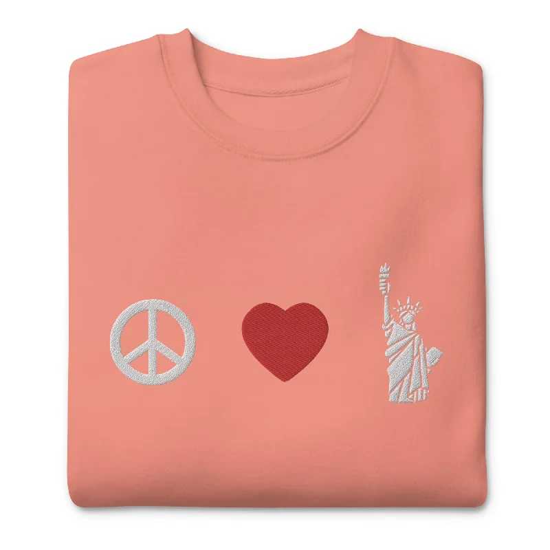 Peace Love Liberty Embroidered Crewneck Sweatshirt