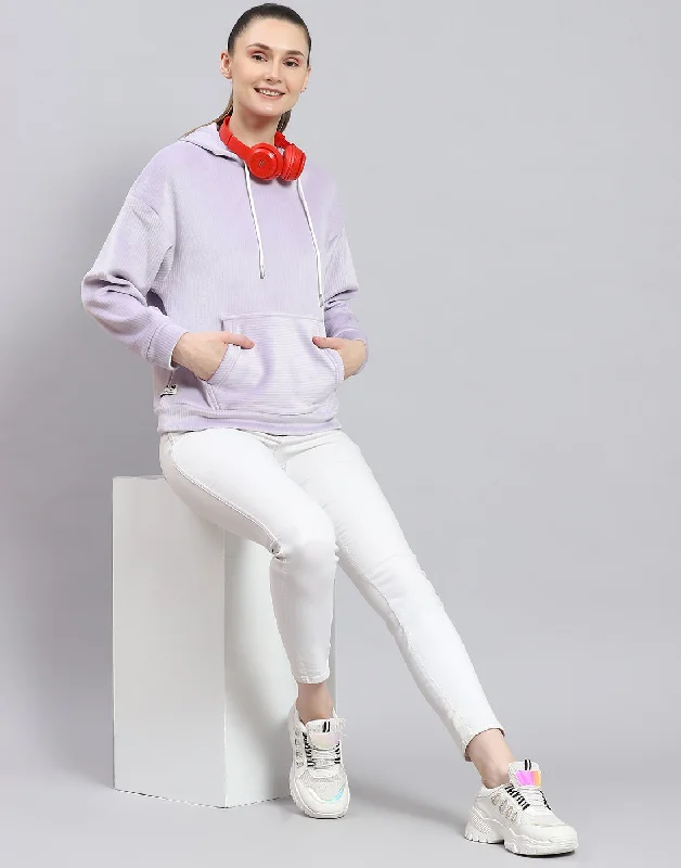 Women Purple Solid Hooded Full Sleeve Sweatshirt