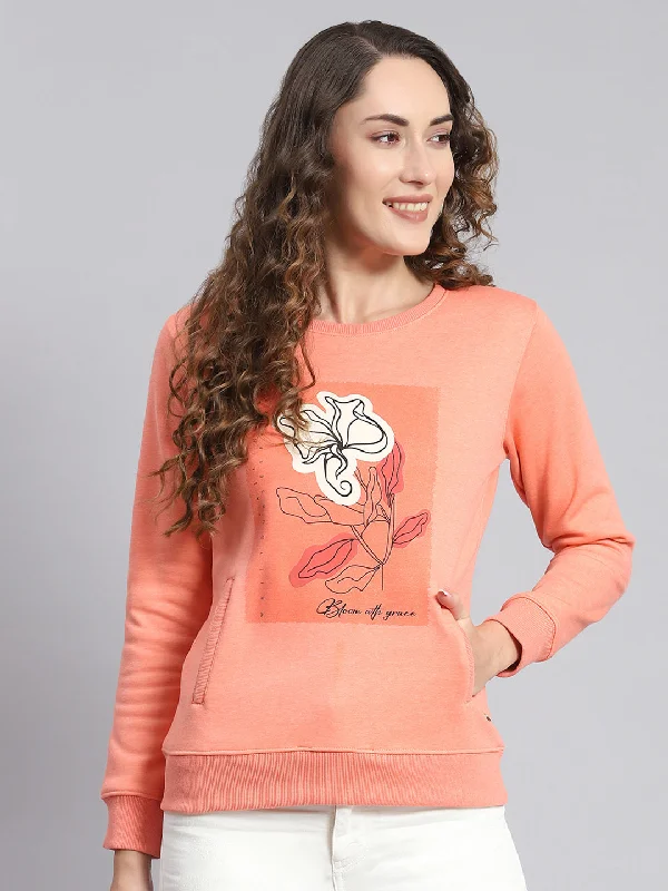 Women Pink Printed Round Neck Full Sleeve Sweatshirts