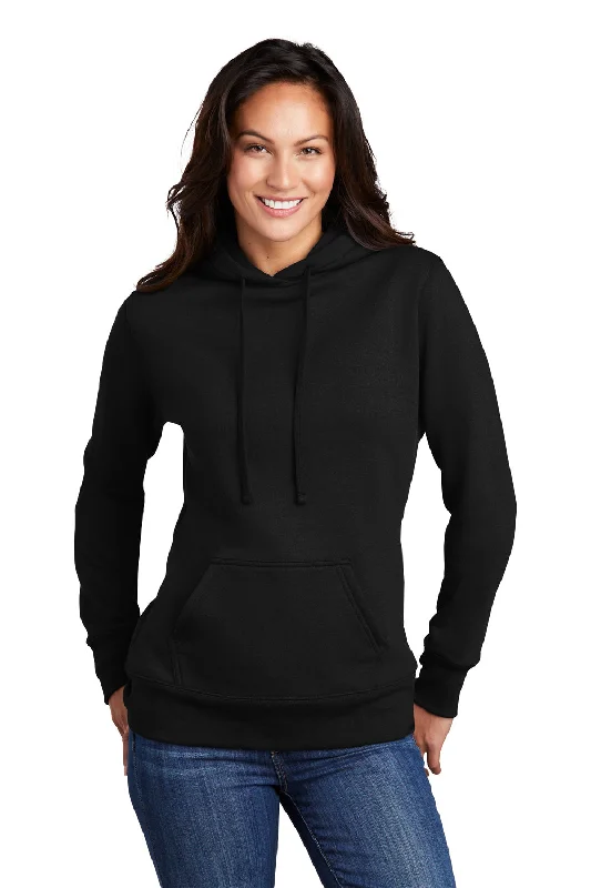 Port & Company Womens Core Fleece Hooded Sweatshirt Hoodie w/ Pouch Pocket - Jet Black