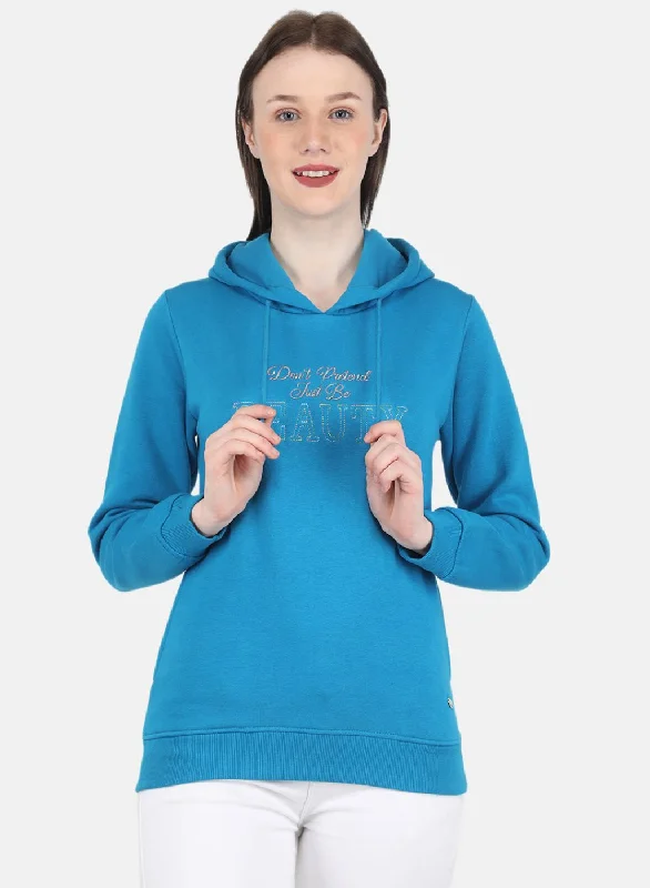 Women Blue Embroidered Sweatshirt