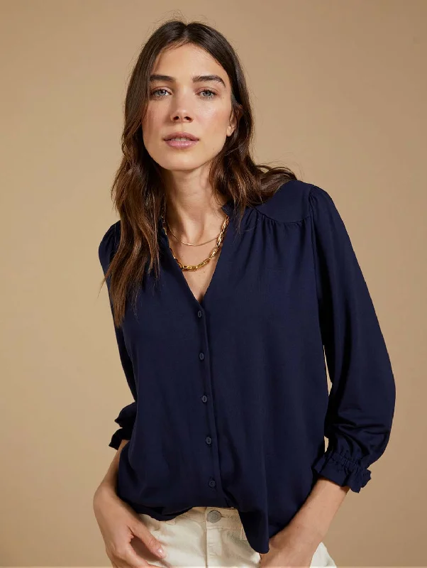 Annie LENZING™ ECOVERO™ Ruffle Collar Blouse | Classic Navy