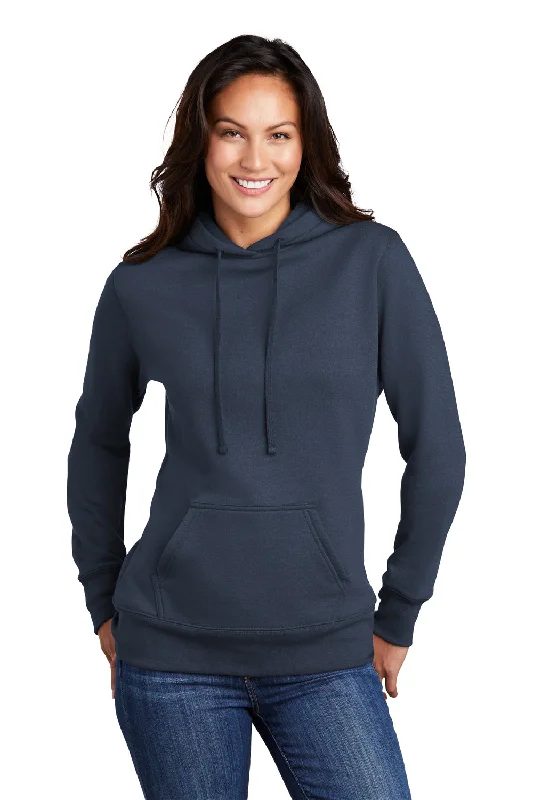 Port & Company Womens Core Fleece Hooded Sweatshirt Hoodie w/ Pouch Pocket - Navy Blue