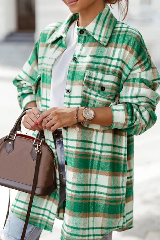 Plaid Flap Pocket Long Sleeve Shacket