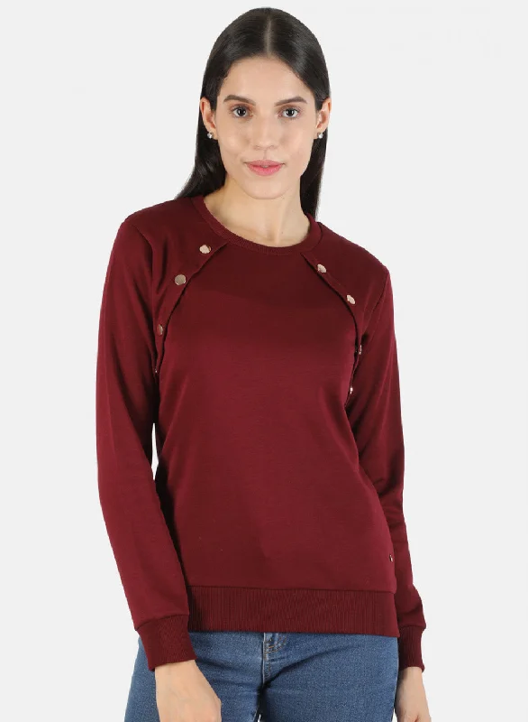 Women Maroon Solid Sweatshirt