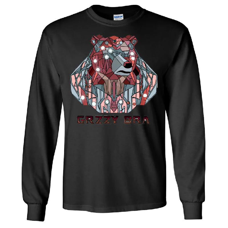 Stained Glass Cyborg Grizzly Bear GRZZY BRA Long Sleeve Shirt