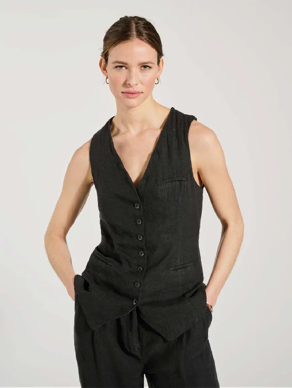 Tallulah Linen Waistcoat | Caviar Black