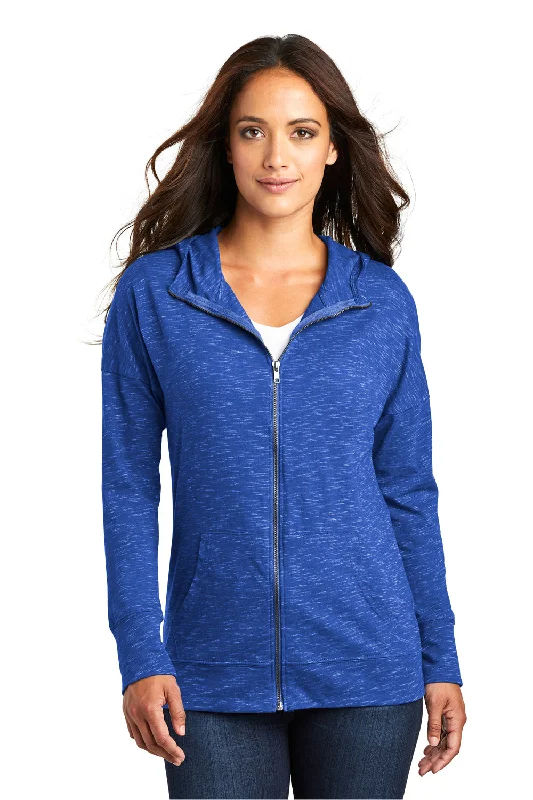 District Womens Medal Full Zip Hooded Sweatshirt Hoodie w/ Pockets - Deep Royal Blue