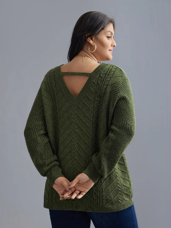 Plain Hollow Out Cable Knit Pullover