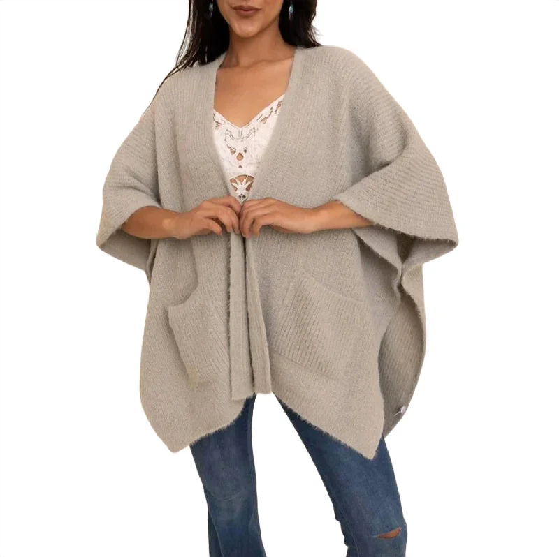 Chic Boucle Cozy Poncho Cardigan In Sage