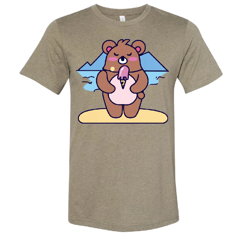 Kawaii Grizzly Bear Eating Ice Cream Asst Colors Sueded Tee