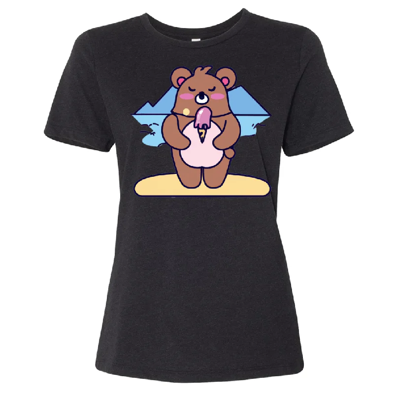 Kawaii Grizzly Bear Eating Ice Cream Women's Relaxed Jersey Tee