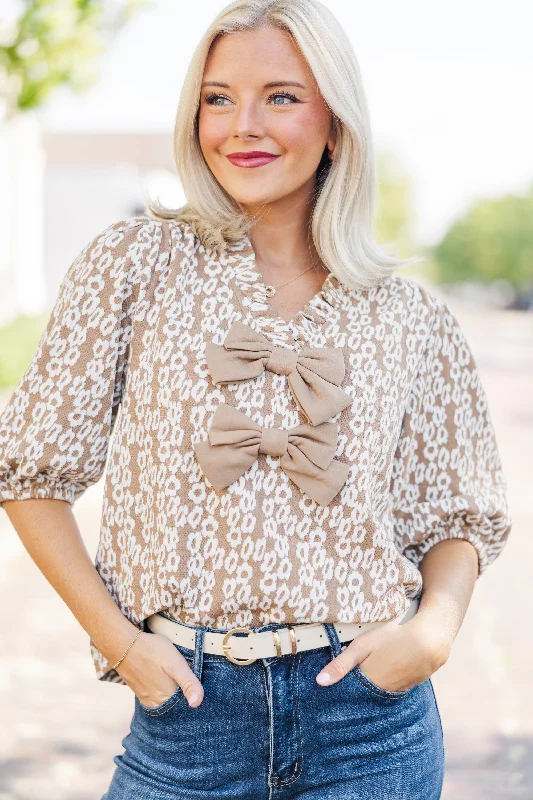 Knitted Design In A Dream Brown Bow Detailed Blouse