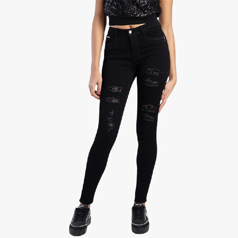 Urban Comfort Sissy Boy Axel Rip Repair With Sequin Jeans Black