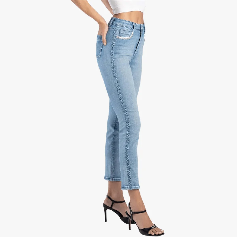 Chic Comfort Sissy Boy High Waist Straight Leg Jean Braid Detail Lt Vintage