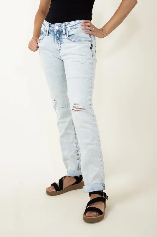 Effortless Elegance Silver Jeans Rolled Cuff Boyfriend Jeans for Women | L27101CCG163