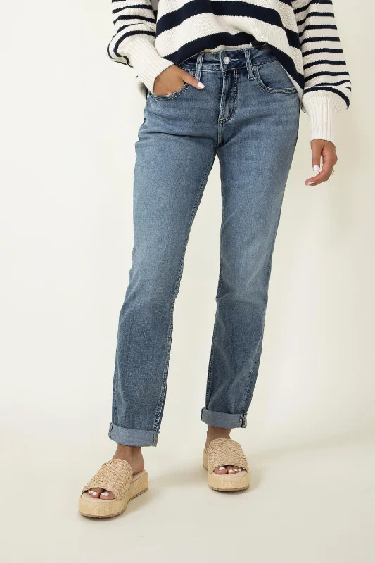 Soft Touch Silver Jeans Mid Rise Slim Luxe Stretch Boyfriend Jeans for Women | L27101CVS208