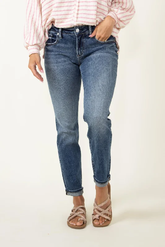 Soft Style Silver Jeans Mid Rise Vintage Wash Boyfriend Jeans for Women | L27170SCV302