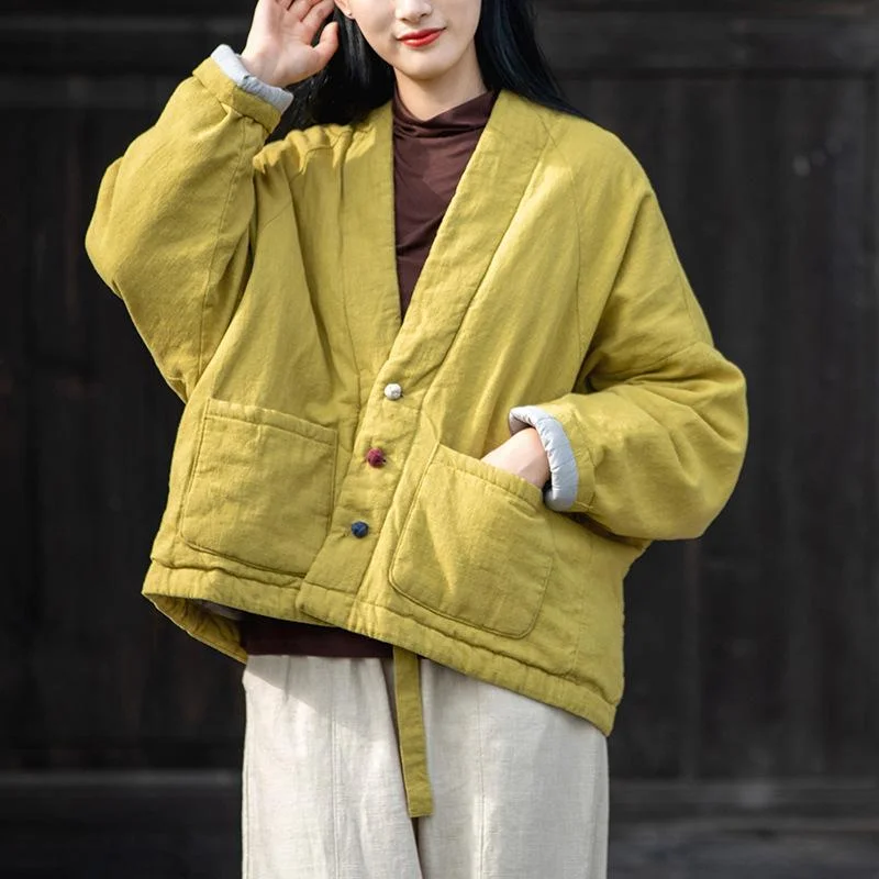 Autumn Winter Cotton Linen Retro Warm Coat