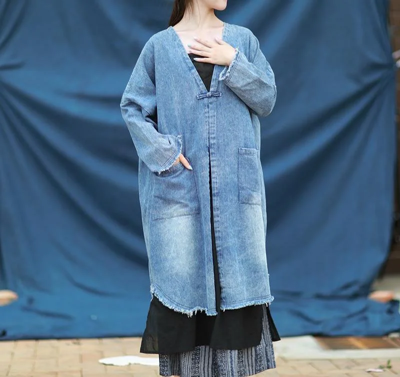 Babakud Autumn Vintage Ethnic Style Embroidery Denim Coat