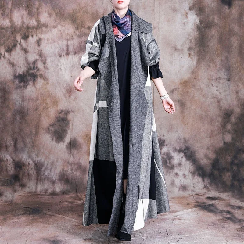 Babakud Women Autumn Casual Plaid Maxi Coat