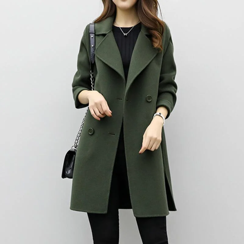 Babakud Women Autumn Plus Size Solid Colors Causal Woolen Coat