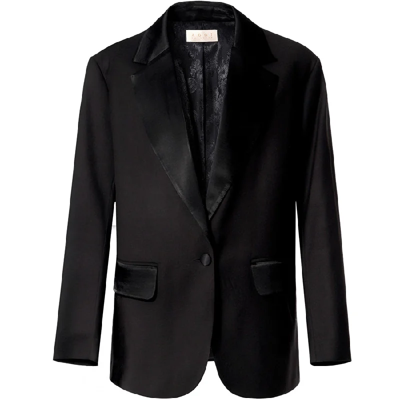 BLACK BLAZER "ALEX" WITH SATIN DETAILS