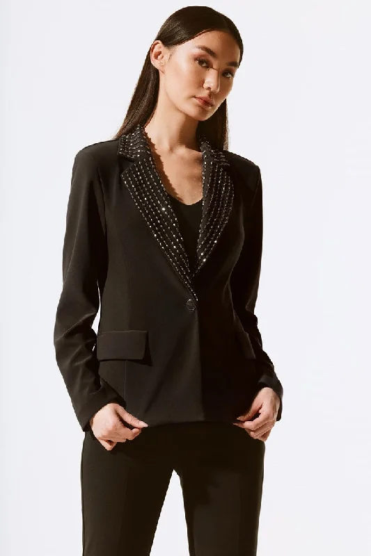 Joseph Ribkoff Black Silky Knit Embellished Fitted Blazer