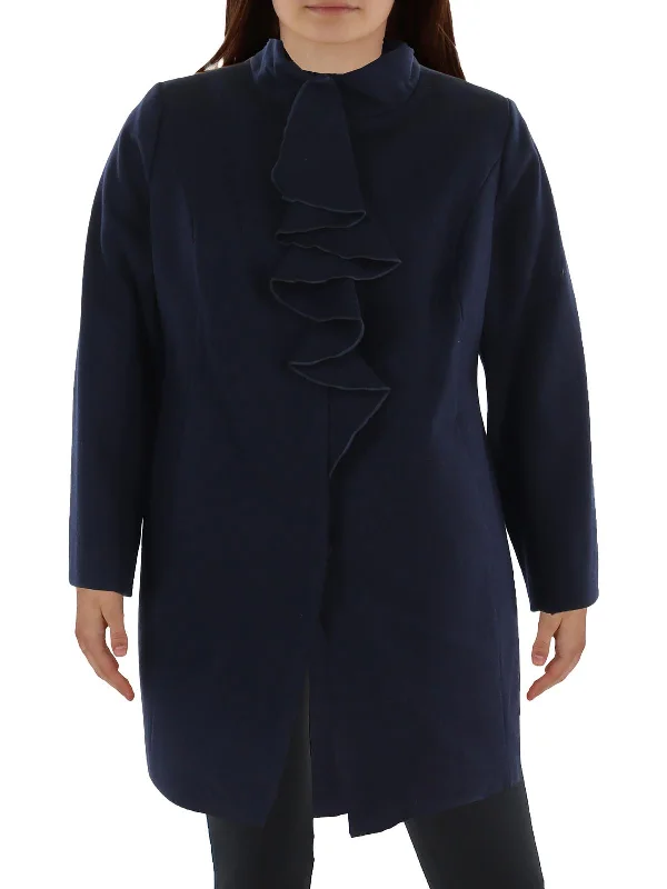 Plus Womens Wool BLend Ruffled Walker Coat