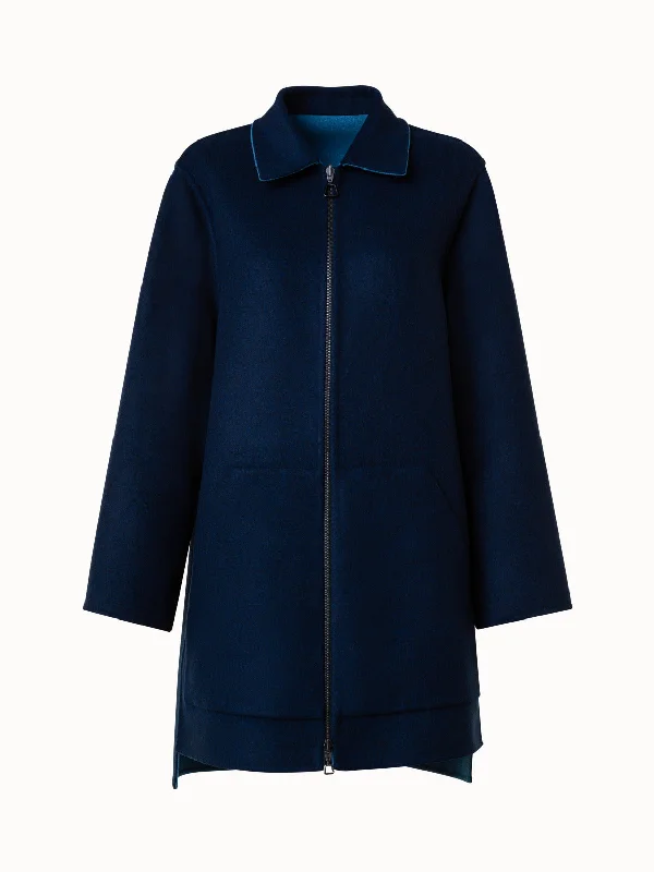 Reversible Wool Cashmere Double-Face Short Coat