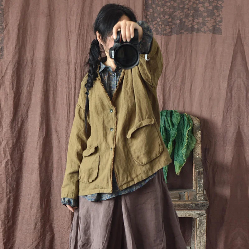 Women Autumn Retro Linen Loose Jacket