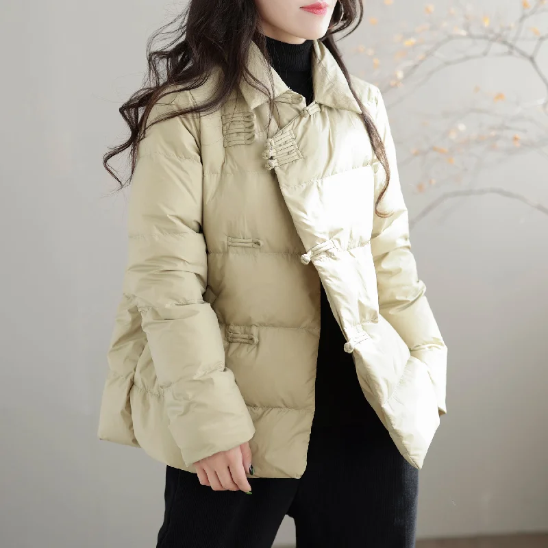 Women Winter Retro Solid Loose Down Coat