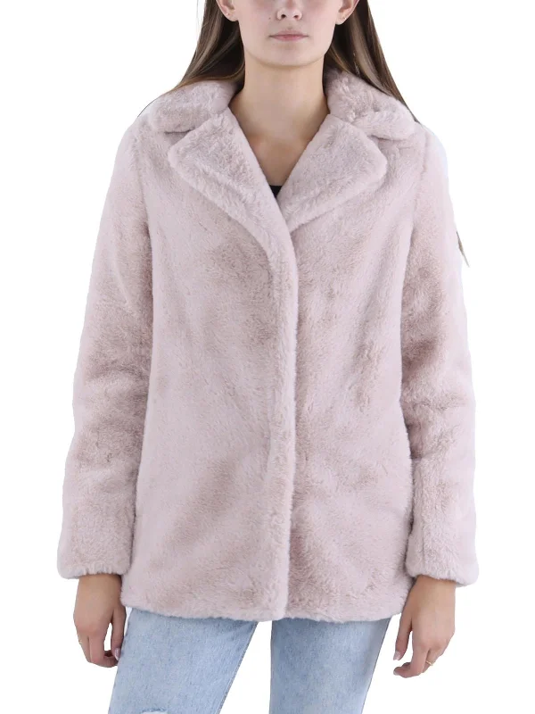 Womens Faux Fur Long Sleeve Overcoat