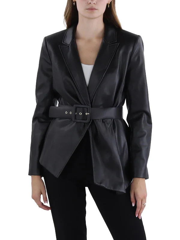 Womens Faux Leather Belted Leather Jacket