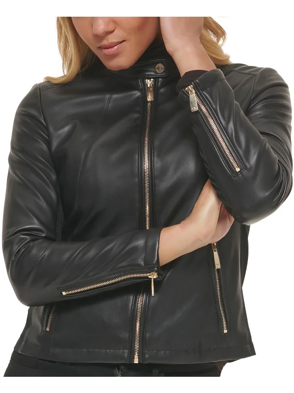 Womens Faux Leather Cold Weather Motorcycle Jacket