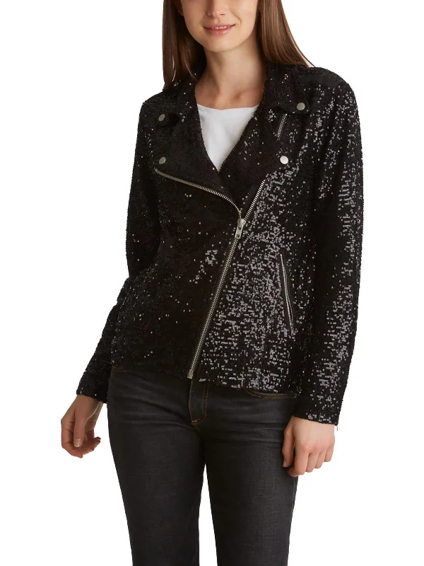 Womens Sequined Long Sleeves Motorcycle Jacket