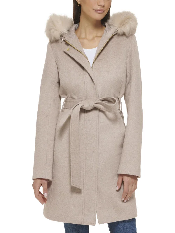 Womens Wool Blend Belted Wool Coat