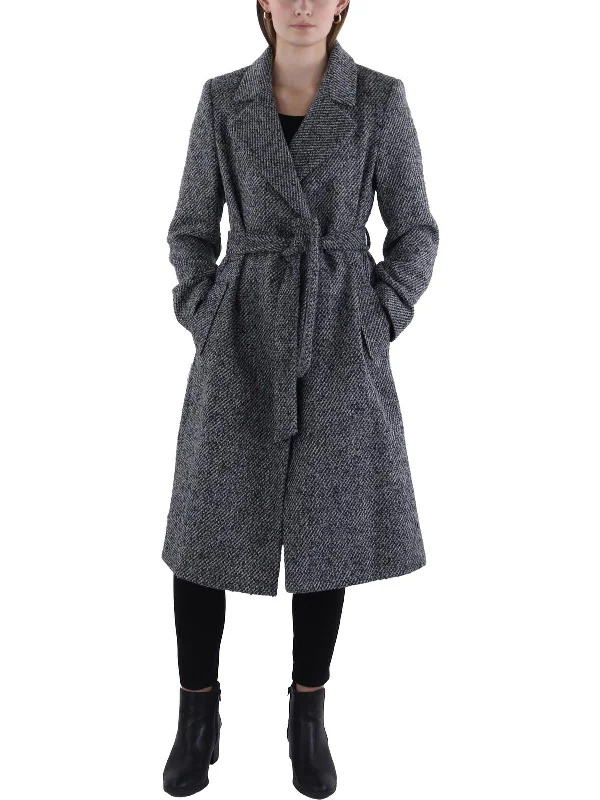 Womens Wool Blend Long Wrap Coat