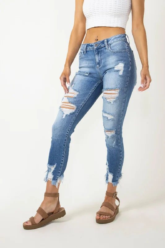 Cello Distressed Fray Ankle Cropped Skinny Jeans for Women | WV74422ML2