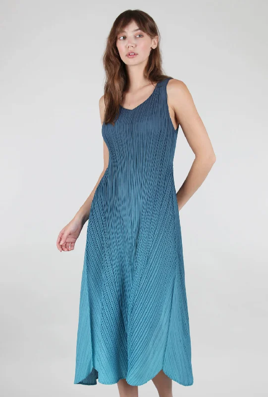 Long Estrella Dress, Indigo to Aqua