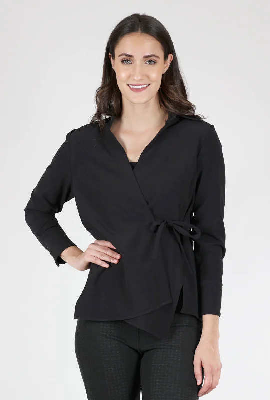 Crepe Tie Blouse, Black