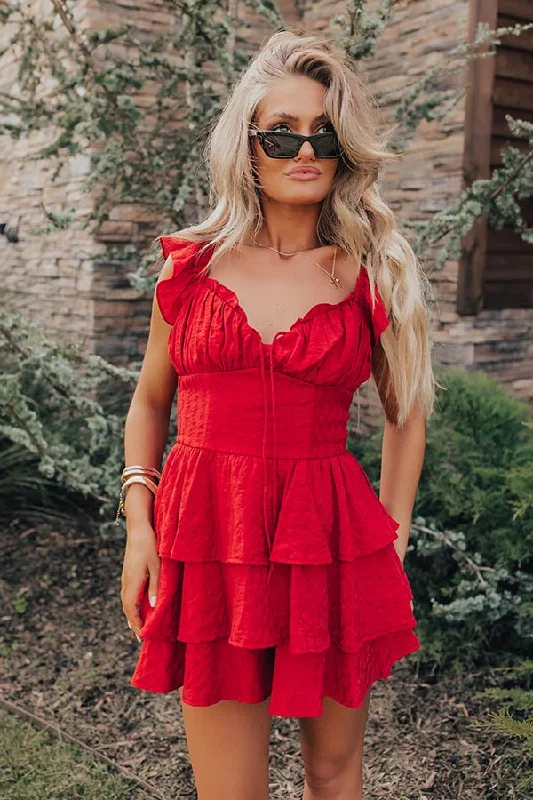 Find Me On The Dance Floor Ruffle Romper in Red