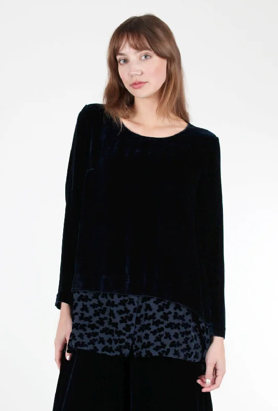 Chiffon Trim Velvet Top, Sapphire