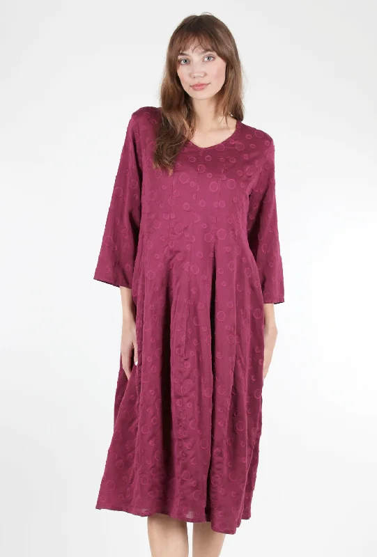 Tonal Dot Seamed Dress, Magenta