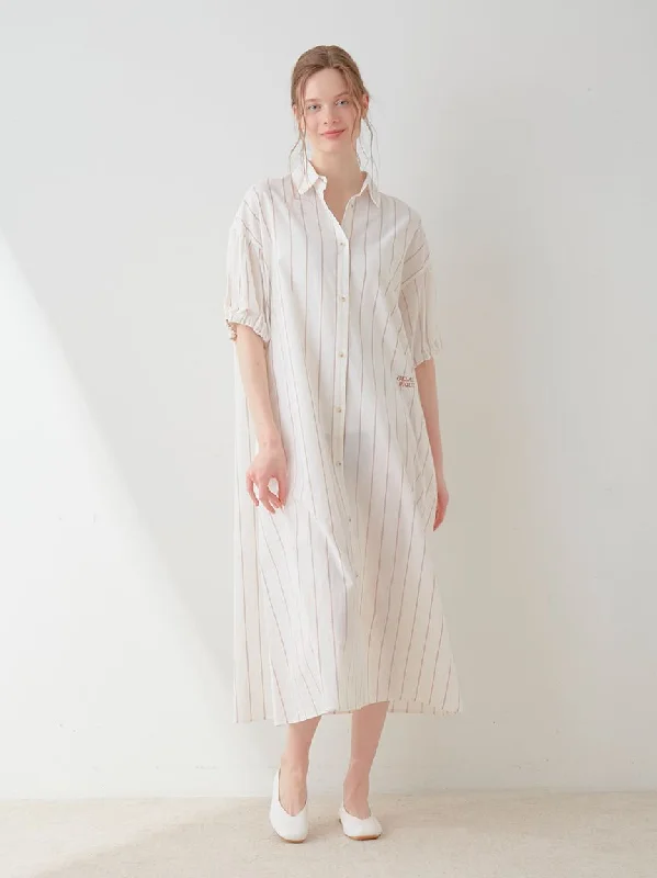 Resort Woven Striped Shirt Midi Dress