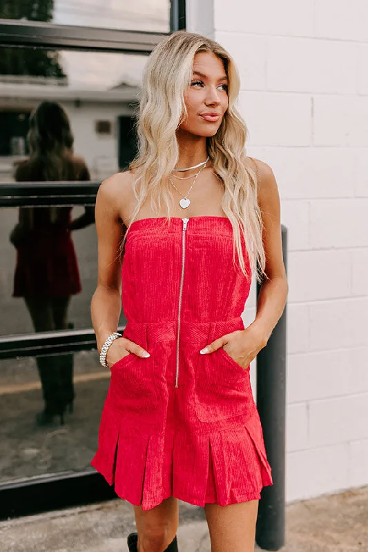 Soho Style Corduroy Romper Dress in Red